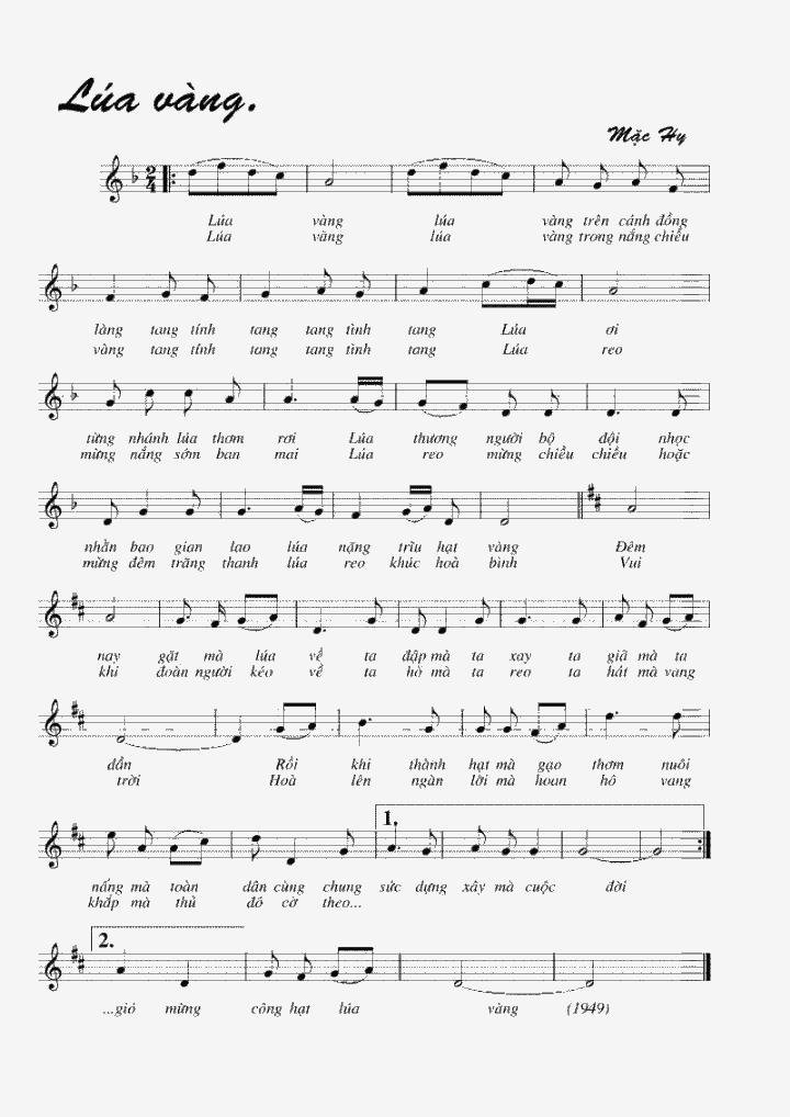 Sheet nhạc Lúa Vàng